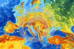 Colorful Satellite Weather Map Depicting Temperatures Across Europe