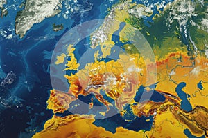 Colorful Satellite Weather Map Depicting Temperatures Across Europe