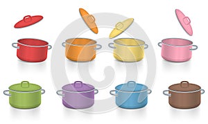 Colorful Saucepots Open Pot Lids Covered Colored Collection photo