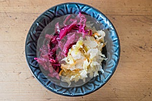 Colorful sauerkraut home made fermented food from red and green photo