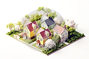 Colorful Scandinavian Nordic House village city in spring season holiday 3D isometric illustration flat color Generative AI