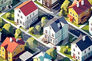 Colorful Scandinavian Nordic House village city in spring season holiday 3D isometric illustration flat color Generative AI