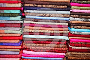 Colorful scarfs in line at market