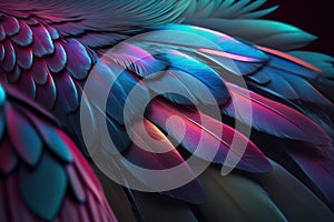 Colorful of Scarlet macaw bird& x27;s feathers. Generative AI