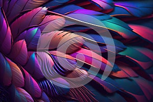 Colorful of Scarlet macaw bird& x27;s feathers. Generative AI