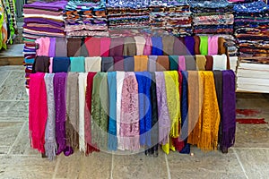 Colorful scarves on market