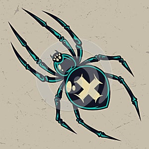 Colorful scary cross spider vintage template