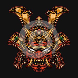 Colorful scary samurai warrior mask concept