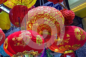 Colorful scene, friendly vendor on Hang Ma lantern street, lantern at open air market, traditional culture on mid autumn, Vietnam