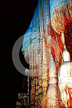 Colorful scenery of the lighting Underground karst cave