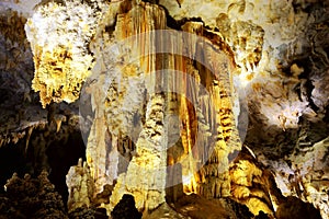 Colorful scenery of the lighting Underground karst cave