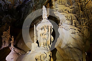 Colorful scenery of the lighting Underground karst cave