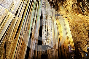 Colorful scenery of the lighting Underground karst cave