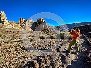 Colorful scenic landscape of moon rise in Tenerife national park of Teide.