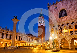 Scenic view of Piazza San Marco at night, Venice, Italy