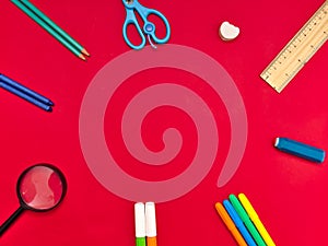 Colorful school supplies in circle arrangement