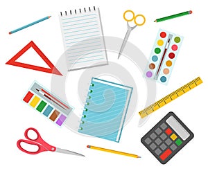 Colorful School Supplies, Stationery Set Vector