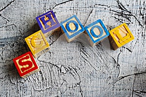 Colorful School word from wooden blocks