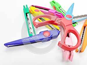 Colorful Scissor Design with Various Paper Pattern Cutting for Children Education in White  Background 27