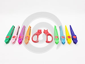 Colorful Scissor Design with Various Paper Pattern Cutting for Children Education in White Isolated Background 05