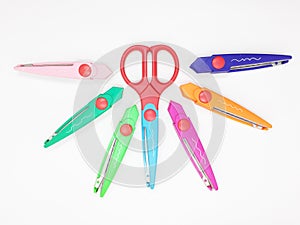 Colorful Scissor Design with Various Paper Pattern Cutting for Children Education in White Isolated Background 22