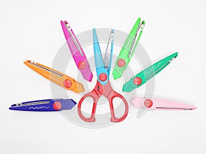 Colorful Scissor Design with Various Paper Pattern Cutting for Children Education in White Isolated Background 24