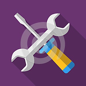 Colorful screwdriver and wrench icon in modern flat style with long shadow.