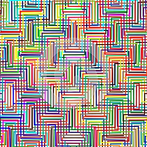 Colorful scribble, cross hatch geometric lines pattern. Intersecting zig-zag, squiggle lines multicolor background. Interlocking,