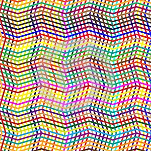 Colorful scribble, cross hatch geometric lines pattern. Intersecting zig-zag, squiggle lines multicolor background. Interlocking,