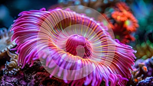 Colorful sea anemone thriving in the diverse and vibrant ecosystem of a beautiful coral reef