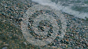 Colorful Sea Stones In Water. Stones Under Water. Nautical Background. Pebbles On The Beach.