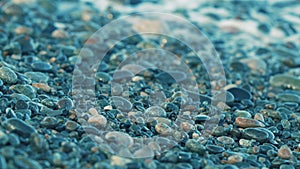 Colorful Sea Stones In Water. Stones Under Water. Nautical Background. Pebbles On The Beach.