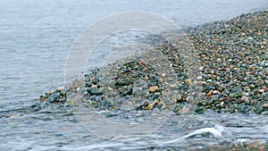 Colorful Sea Stones In Water. Stones Under Water. Nautical Background. Pebbles On The Beach. Bokeh.