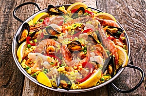 Colorful Seafood Paella Dish with Shellfish