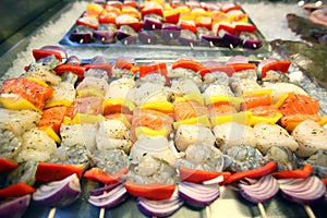 Colorful seafood skewers