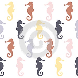 Colorful seahorses. Seamless vector pattern.