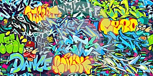 Colorful Seamless Abstract Hip Hop Street Art Graffiti Style Urban Calligraphy Vector Illustration Background Art Template
