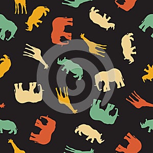 Colorful seamless african animals silhouettes pattern