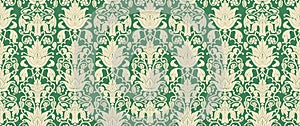 Colorful seamless arabian pattern with climbing plants and decorative elements. Indian vector wallpaper. Floral design for