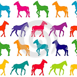 Colorful seamless background with foals silhouettes