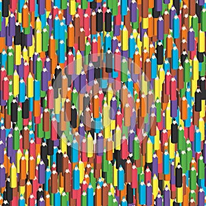 Colorful seamless background of pencils. Sharpened crayons. Vector illustration