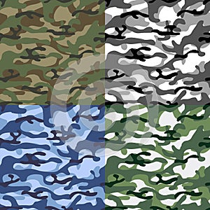 Colorful seamless camouflage pattern. Set of forest, winter, urban texture. Simple flat vector illustration. For the design of