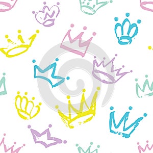 Colorful seamless Crown pattern isolated on white.