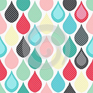 Colorful seamless geometric pattern with polka dot droplets