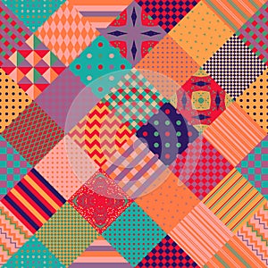Colorful seamless patchwork pattern. Cute multicolor quilt