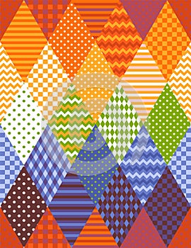 Colorful seamless patchwork pattern from rhombuses. Rainbow design. Print for fabric, textile, rug