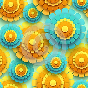 Colorful seamless pattern with 3d flower chrysanthemum