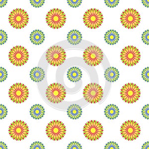 Colorful seamless pattern of abstract flowers on a white background. Simple flat vector illustration. For the design of paper