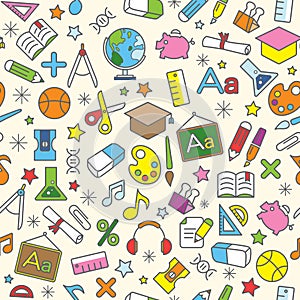 Colorful Seamless Pattern background of school and education icon