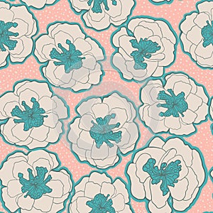 Colorful seamless pattern with blossom flowers.